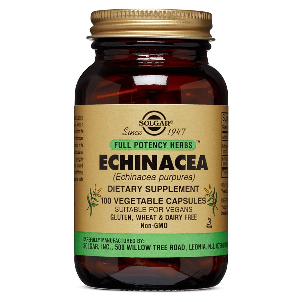 Solgar, Echinacea Full Potency Herbs, 100 Vegetable Capsules UPC 033984038707 | HiLife Vitamins